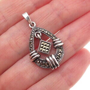 Boma 925 Sterling Silver Vintage Real Marcasite Oxidized Charm Pendant
